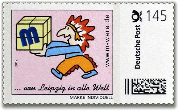 145-Cent Indianer-Briefmarke, Cartoonserie "... von Leipzig in alle Welt" (2012)